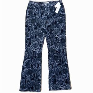 NEW Jones New York Wide Leg Pants Fleur De Lis Paisley Corduroy